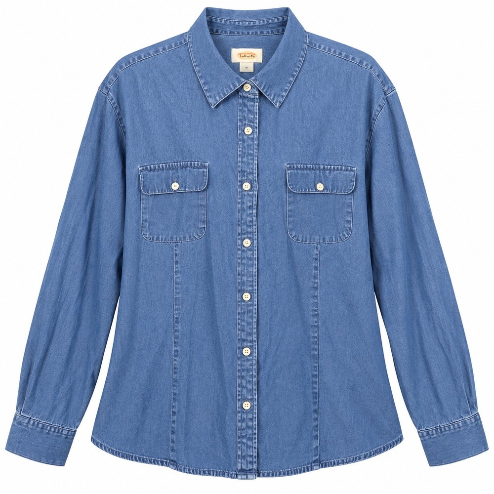 Vintage Talbots Denim Chambray Shirt XL Blue 100% Cotton Preppy Coastal Workwear